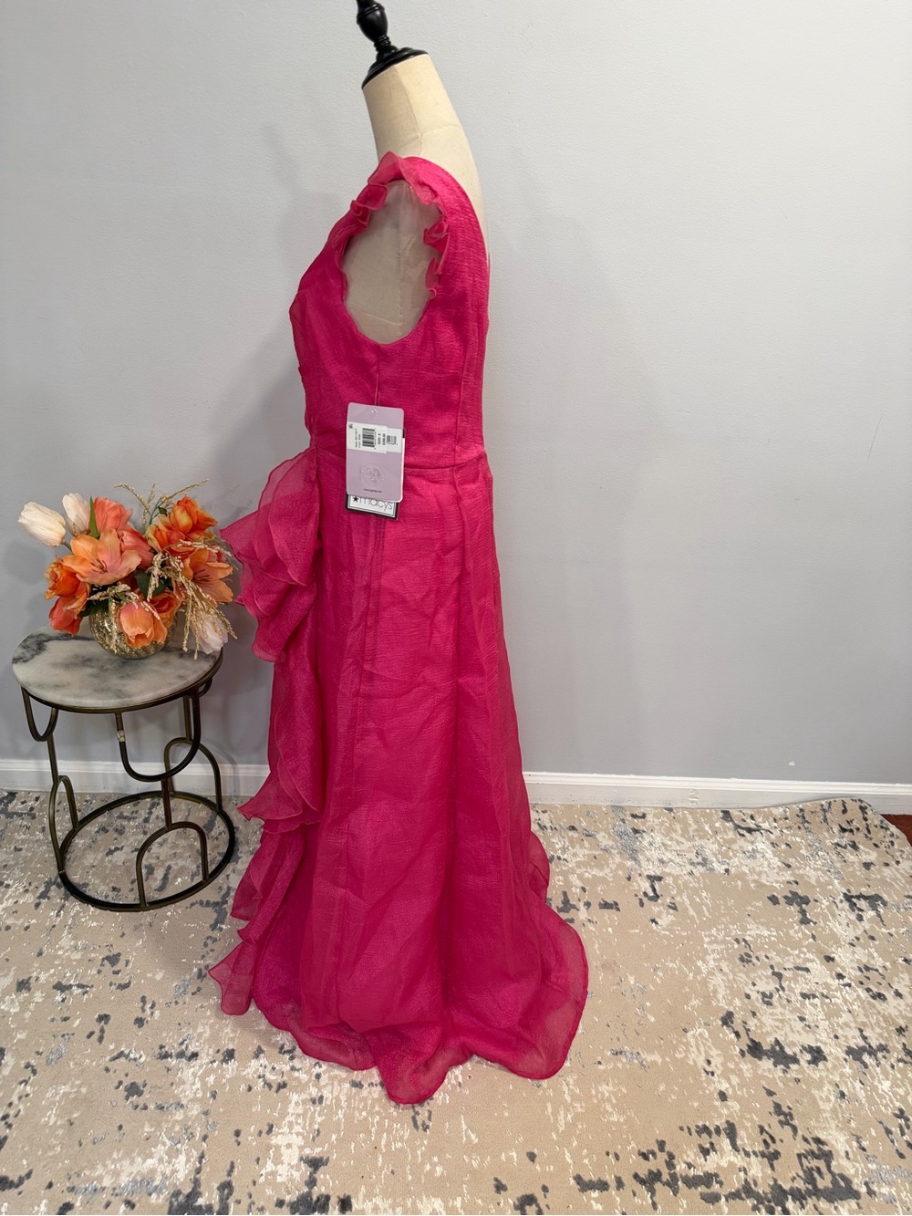 JS Collection Fuchsia Ruffle V-Neck Maxi Dress - Size 8 - New With Defect - Picture 5 of 14